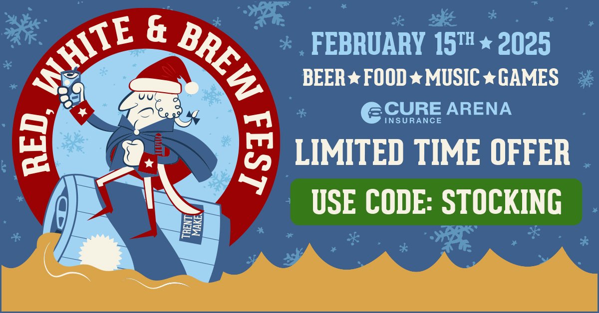 Red, White & Brew Fest, February 15th at CURE Insurance Arena: Use Code “STOCKING”