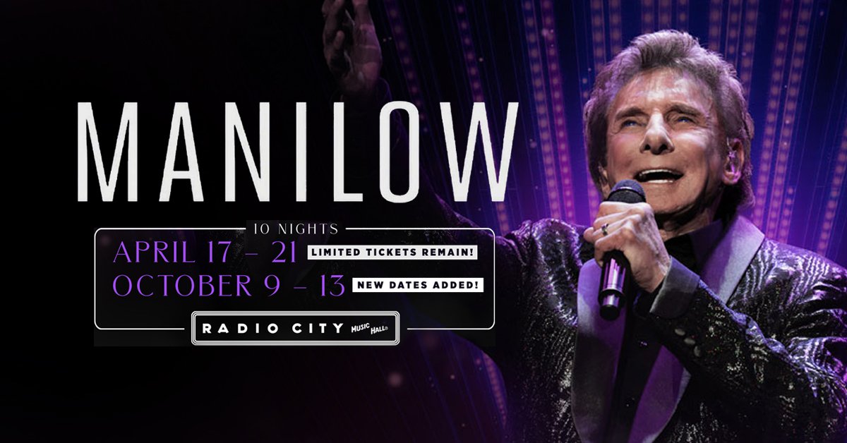 Barry Manilow at Radio City Music Hall in New York City – October 10th!